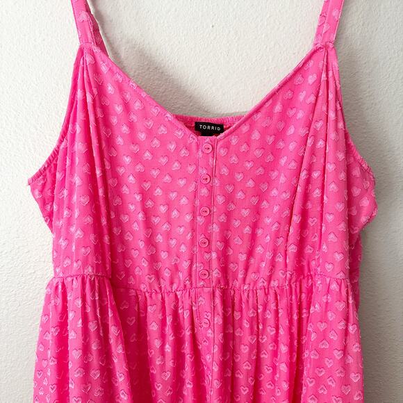 Torrid Hot Pink Clip Heart Chiffon Skater Spaghetti Midi Dress Plus Size 3X NEW - Picture 3 of 12